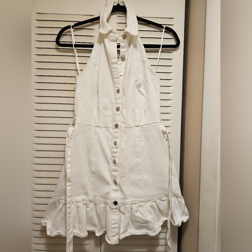 White Halter Button-Down Top